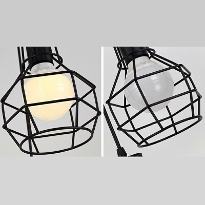 8-Head Metal Wire Cage Hanging Lamp Spiral Stairs Pendant Light in Black
