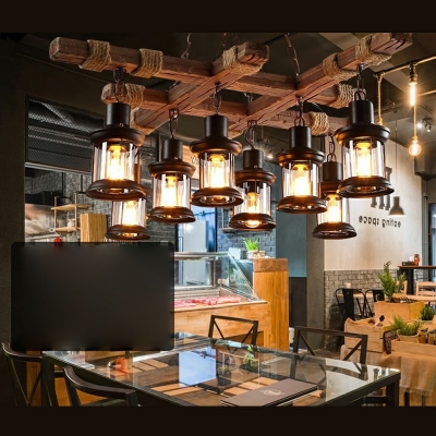 8 Lights Ceiling Chandelier Industrial Style Bottle Glass Pendant Lamp in Black for Dining Room
