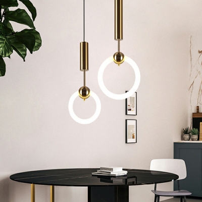 Arcylic Ring Postmodern Bedroom Pendant Decoration LED Hanging Lamp in Gold