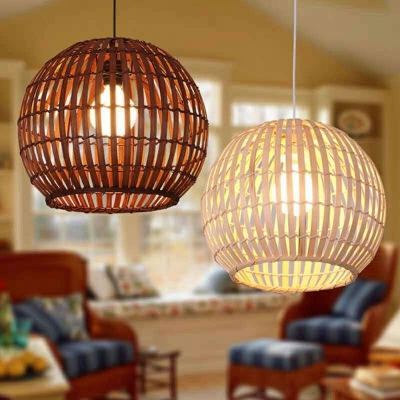 Asian Style Globe Shade Pendant Suspension Lighting Bamboo 1 Head Tea Room Pendant Ceiling Light