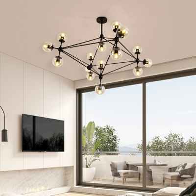 Black 15 Lights Globe Chandelier Industrial Style Chandelier Lighting for Living Room