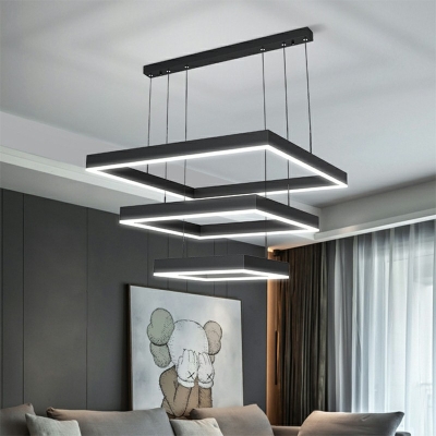 Black Dining Room Chandelier Round Multi Layer Chandelier Pendant Light with Arcylic Shade