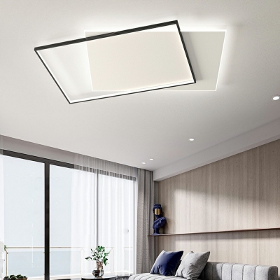 Black-White Square Ceiling Flush Mount with Acrylic Shade LED Bedroom Flushmount Lighting