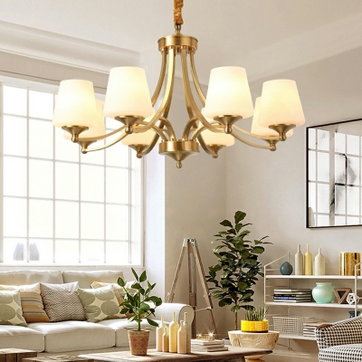 Contemporary Metallic Hanging Chandelier Light Barrel Shape Frosted Glass Shade Suspension Light in Gold