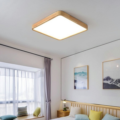 Contemporary Square/Round Shaped Wood Flush Mount Ceiling Fixture for Bedroom