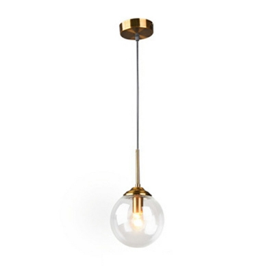 Continental Style Clear Glass Hanging Light Gold Handle Globe Pendant Light for Kitchen Bedroom