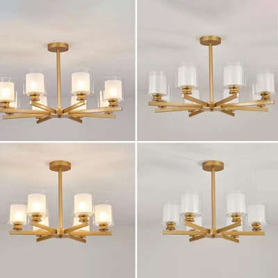 Cream Glass LED Suspension Light Nordic Style Chandelier Lighting with Cylindrical Lampshade