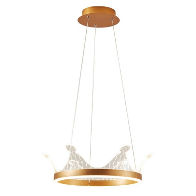 Crown Metal Flush Mount Lighting Kids Gold Semi Flush Ceiling Light with Arcylic Shade