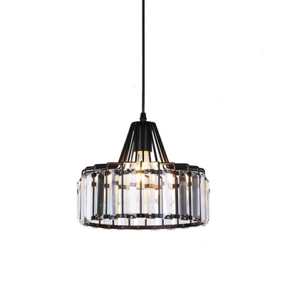Drum Shape Pendant Light Embedded with Clear Crystal 1 Bulb for Bedroom Dining Room