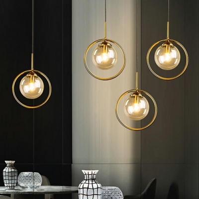 Gold Metal Shade Hanging Light  Circle Shade Clear Glass Pendant Light for Bedroom