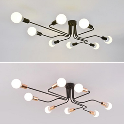 Industrial Concise Linear Semi Flush Light Metal 7.5 Inchs Height Ceiling Light for Clothes Shop