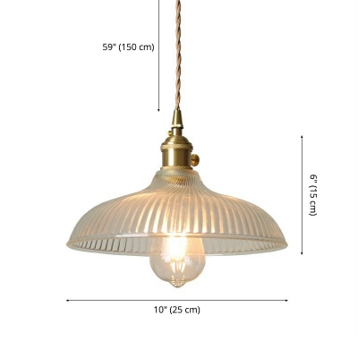 Industrial Style Barn Shade Pendant Light Glass 1 Light Hanging Lamp in Clear