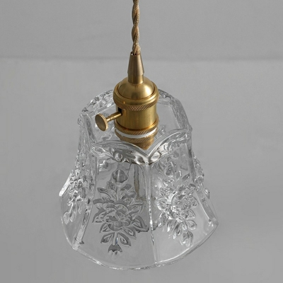 Industrial Style Bell Pendant Light Glass 1 Light Hanging Lamp in Clear