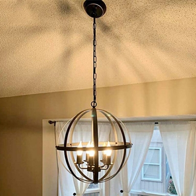 Industrial Style Black Pendant Light Metal Spherical Cage Hanging Lamp for Restaurant