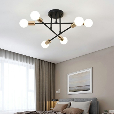 Iron Sputnik Linear Semi Flush Lighting 6 Bulb Modernist 8 Inchs Height Ceiling Lamp