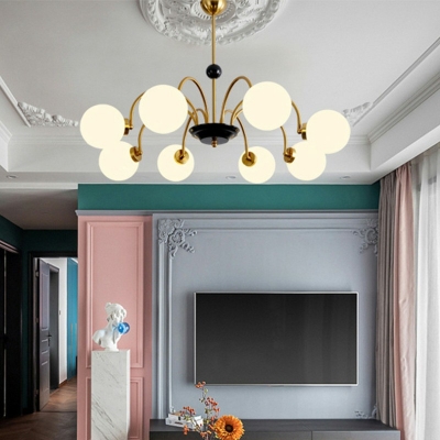 Milk White Glass Globe Simplicity Metal Chandelier Multi-lights Fixture for Living Room