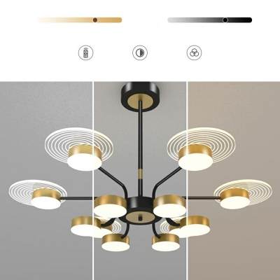 Modern Blossom Chandelier Acrylic Sitting Room LED Hanging Light in Black and Gold