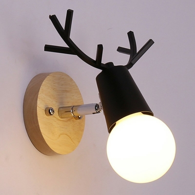 Nordic Style Fawn Shape Solid Wood Wrought Iron Wall Lamp Armed Vanity Lighting for Children Room