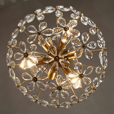 Tiered Dining Table Suspension Light Contemporary Crystal Orbs Brass Chandelier