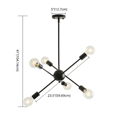 Wrought Iron Sputnik LED Chandelier in Black Industrial Style 6 Light Hanging Light for Cafe Bar Counter