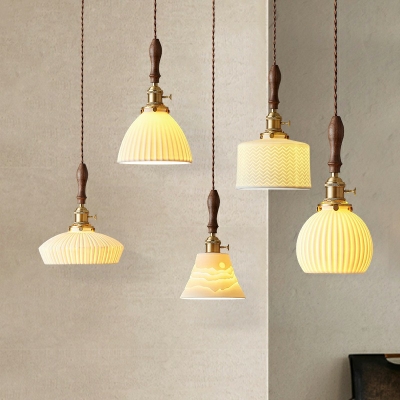 1-Bulb Pendant Light Minimalist Ceramic Small Ceiling Hang Lamp in Brass for Living Room