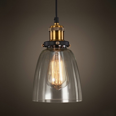 1 Head Clear Glass Pendant Lamp Vintage Brass Finish Bedroom Hanging Ceiling Light with 39.5