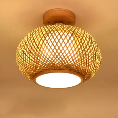 1 Light Asian Style Bamboo Weaving Ceiling Lamp for Restaurant