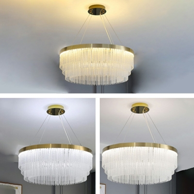 3-Tiers Chandelier Fluted Glass Dining Room LED Hanging Pendant Light in Gold