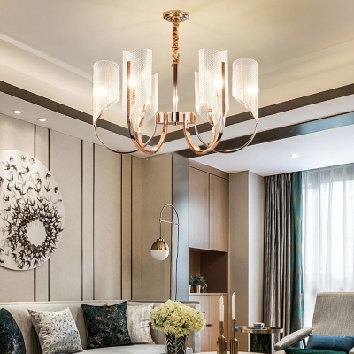 Arcylic Shade Suspension Light Modern Living Room 1-Tier Chandelier in Rose Gold