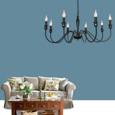 Black Flameless Candle Chandelier Industrial Style Metal Hanging Light with Chain for Living Room