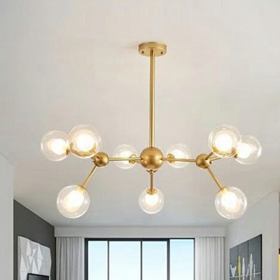 Clear Glass Globe Ceiling Chandelier 27.5 Inchs Height Modernism Pendant Light with Sputnik Design
