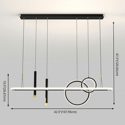 Contemporary 5 Heads Black Metal Island Lamp Hanging Ceiling Light For Living Room