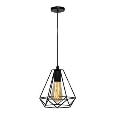 Dining Table Diamond Cage Pendant Light Metal Industrial 7.5 Inchs Height Black Finish Hanging Light