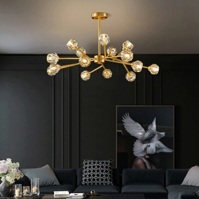 Faceted-Cut Crystal Chandelier Postmodern Living Room Dining Room Ceiling Chandelier in Gold