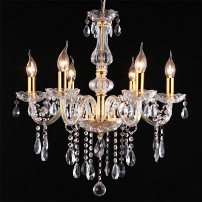 Gold Crystal Chandelier Crystal Drip for Living Room Chandelier in 6 Heads