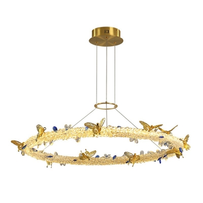 Golden Living Room Chandelier Round Multi Layer Chandelier Pendant Light in Stepless Dimming Light with Crystal