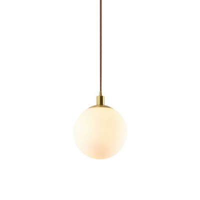 Golden Minimalistic Globe Pendulum Light White Glass Single-Bulb Dining Room Suspension Pendant