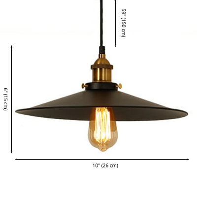 Industrial Retro Cone Shade Pendant Light Metal 1 Light Hanging Lamp in Black and White