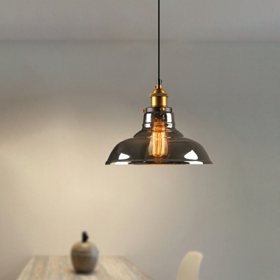 Industrial Style Barn Shade Pendant Light Glass 1 Light Hanging Lamp in Smoke Gray