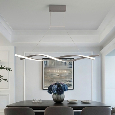 Minimalist Dining Room Metal Island Pendant Linear Wave Design LED Island Light with Silica Gel Shade