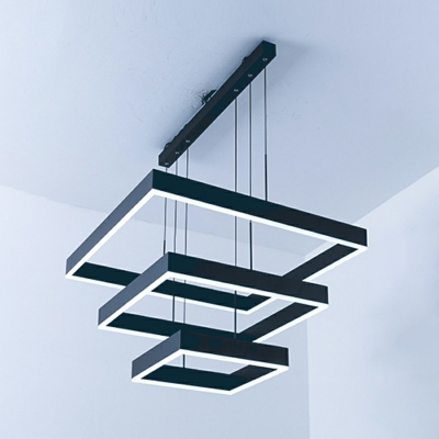 Minimalist Metal Multi-Layer Square Aluminum Chandelier for Modern Living Room