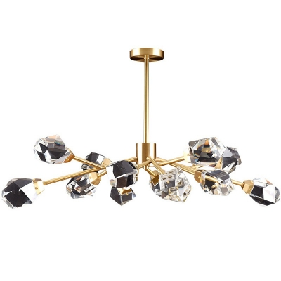 Moden Semi Flush Ceiling Light Accented with Clear Crystals in Brass for Living Room Dining Room