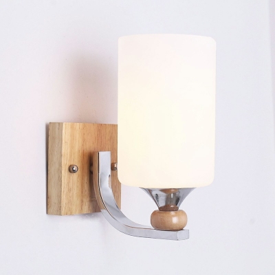 Modern Bedside Bedroom Wall Sconce Lighting White Glass Cylindrical Wall Mounted Lamps