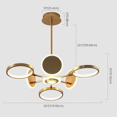 Modern Living Room Round Shade Suspension Lighting 4 Inchs Height Metal LED Chandelier