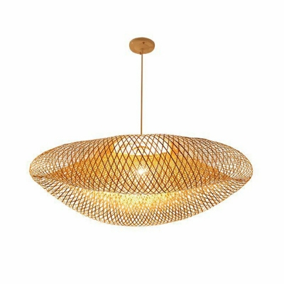 Modern Twist Hanging Light Kit Bamboo 1 Light Dining Room Pendant Lamp in Beige with 39.5