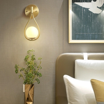 Nordic Style 1 Light Globe Wall Sconce White Glass 11 Inches Height Gold Wall Mount Lamp for Bedroom