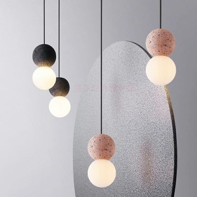 Novelty Simple Mini Snowball Pendant Cement 1-Light Study Room Pendulum Light 8 Inchs Height