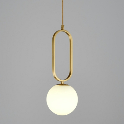 Opal Glass Ball Drop Pendant Postmodern Hanging Ceiling Light with Oval Ring in White
