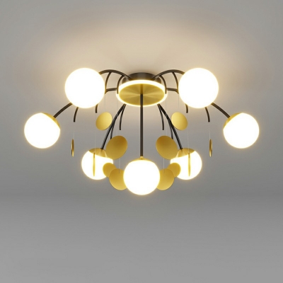 Open Bulb Ceiling Light Metal Circle Modern Style Semi Flush Ceiling Light for Living Room Bedroom