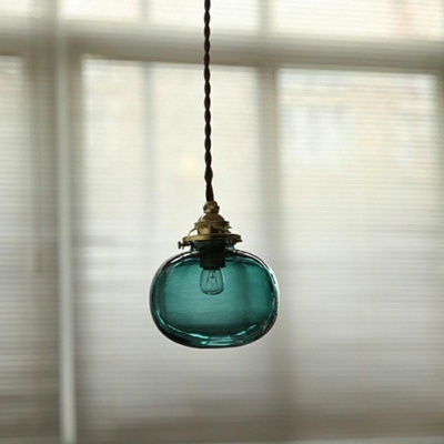 Pumpkin Shaped Ceiling Hang Light Modern Glass 1-Bulb Dining Room Down Lighting Pendant